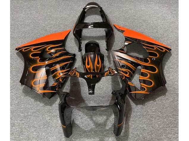 2000-2002 Gloss Black & Orange Flame Kawasaki ZX6R Motorcycle Fairing UK 2000-2002 Gloss Black & Orange Flame Kawasaki ZX6R Motorcycle Fairing UK