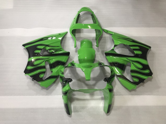 2000-2002 Green & Black Flame Kawasaki ZX6R Motorcycle Fairing UK 2000-2002 Green & Black Flame Kawasaki ZX6R Motorcycle Fairing UK