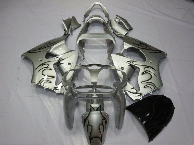 2000-2002 Silver Flame Kawasaki ZX6R Motorcycle Fairing UK 2000-2002 Silver Flame Kawasaki ZX6R Motorcycle Fairing UK
