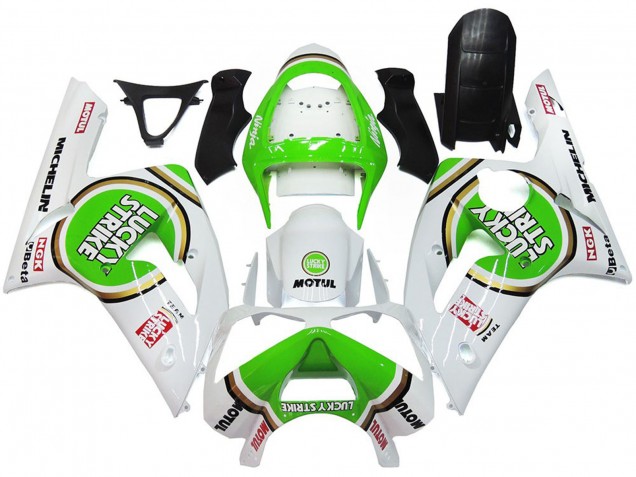2003-2004 Green Lucky Strike Gloss Kawasaki ZX6R Motorcycle Fairing UK 2003-2004 Green Lucky Strike Gloss Kawasaki ZX6R Motorcycle Fairing UK