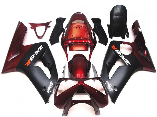 2003-2004 Matte Black and Maroon Kawasaki ZX6R Motorcycle Fairing UK 2003-2004 Matte Black and Maroon Kawasaki ZX6R Motorcycle Fairing UK