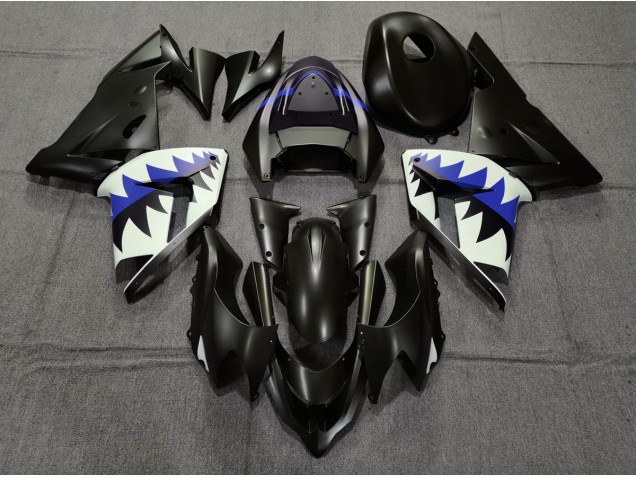 2004-2005 Matte Black and Dark Blue Shark Kawasaki ZX10R Motorcycle Fairing UK 2004-2005 Matte Black and Dark Blue Shark Kawasaki ZX10R Motorcycle Fairing UK