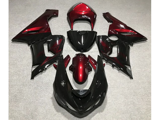 2005-2006 Gloss Black & Deep Red Kawasaki ZX6R Motorcycle Fairing UK 2005-2006 Gloss Black & Deep Red Kawasaki ZX6R Motorcycle Fairing UK