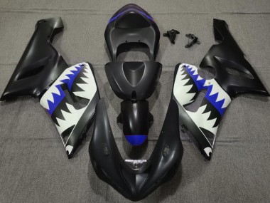 2005-2006 Matte Black and Blue Shark Kawasaki ZX6R Motorcycle Fairing UK
