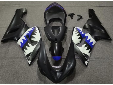 2005-2006 Matte Black and Blue Shark Kawasaki ZX6R Motorcycle Fairing UK