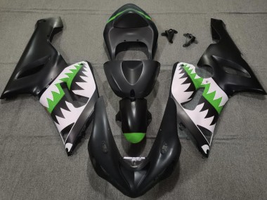 2005-2006 Matte Black and Green Shark Kawasaki ZX6R Motorcycle Fairing UK