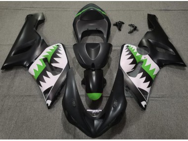 2005-2006 Matte Black and Green Shark Kawasaki ZX6R Motorcycle Fairing UK