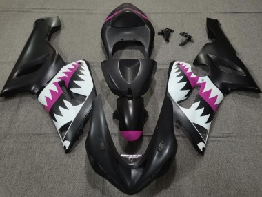 2005-2006 Matte Black and Pink Shark Kawasaki ZX6R Motorcycle Fairing UK