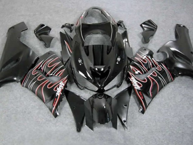 2005-2006 Red Black Flame Kawasaki ZX6R Motorcycle Fairing UK 2005-2006 Red Black Flame Kawasaki ZX6R Motorcycle Fairing UK