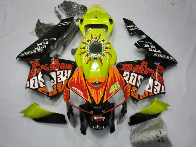 2005-2006 Vibrant Yellow Rossi Honda CBR600RR Motorcycle Fairing UK 2005-2006 Vibrant Yellow Rossi Honda CBR600RR Motorcycle Fairing UK