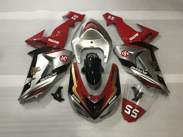 2006-2007 Shiny Silver & Red Kawasaki ZX10R Motorcycle Fairing UK 2006-2007 Shiny Silver & Red Kawasaki ZX10R Motorcycle Fairing UK
