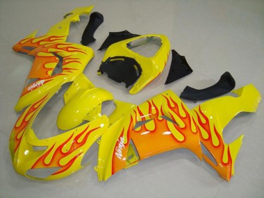 2006-2007 Yellow Orange Flame Kawasaki ZX10R Motorcycle Fairing UK