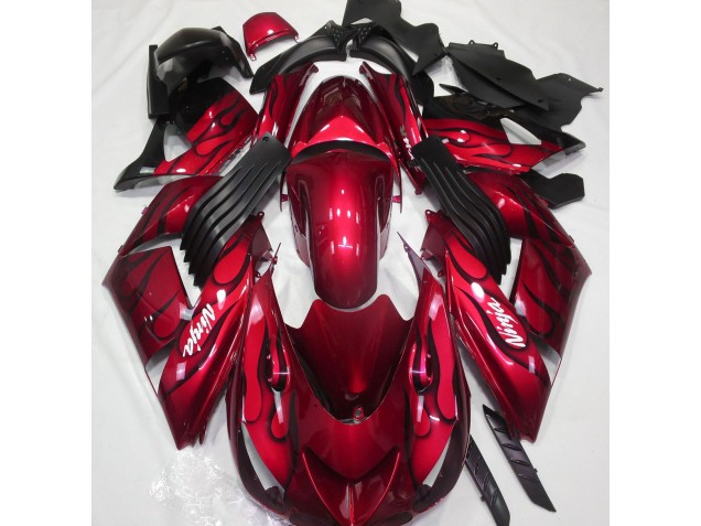 2006-2011 Gloss Red & Flame Kawasaki ZX14R Motorcycle Fairing UK 2006-2011 Gloss Red & Flame Kawasaki ZX14R Motorcycle Fairing UK
