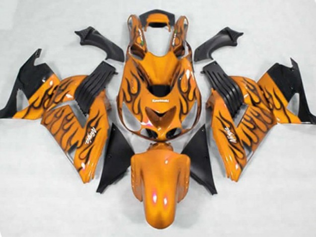 2006-2011 Yellow Black Flame Kawasaki ZX14R Motorcycle Fairing UK 2006-2011 Yellow Black Flame Kawasaki ZX14R Motorcycle Fairing UK