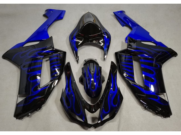 2007-2008 Gloss Black & Blue Flame Kawasaki ZX6R Motorcycle Fairing UK 2007-2008 Gloss Black & Blue Flame Kawasaki ZX6R Motorcycle Fairing UK