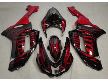 2007-2008 Gloss Black & Red Flame Kawasaki ZX6R Motorcycle Fairing UK
