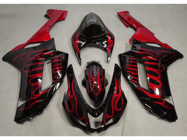 2007-2008 Gloss Black & Red Flame Kawasaki ZX6R Motorcycle Fairing UK 2007-2008 Gloss Black & Red Flame Kawasaki ZX6R Motorcycle Fairing UK