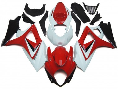 2007-2008 Gloss Red with White OEM Style Suzuki GSXR 1000 Motorcycle Fairing UK