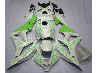2007-2008 Lime Green Flame on White Honda CBR600RR Motorcycle Fairing UK