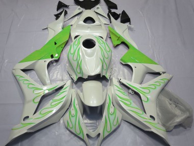 2007-2008 Lime Green Flame on White Honda CBR600RR Motorcycle Fairing UK