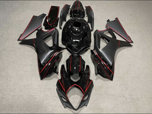 2007-2008 Matte and Gloss Black & Red Trim Suzuki GSXR 1000 Motorcycle Fairing UK 2007-2008 Matte and Gloss Black & Red Trim Suzuki GSXR 1000 Motorcycle Fairing UK