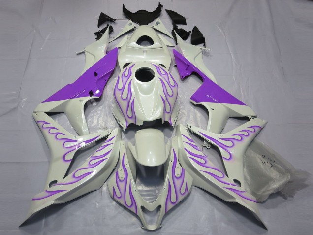 2007-2008 Purple Flame on White Honda CBR600RR Motorcycle Fairing UK 2007-2008 Purple Flame on White Honda CBR600RR Motorcycle Fairing UK