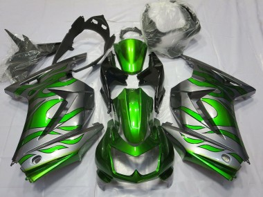 2008-2013 Green and Silver Flame Kawasaki Ninja 250 Motorcycle Fairing UK