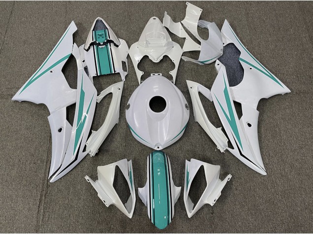 2008-2016 Gloss White and Teal Yamaha R6 Motorcycle Fairing UK 2008-2016 Gloss White and Teal Yamaha R6 Motorcycle Fairing UK