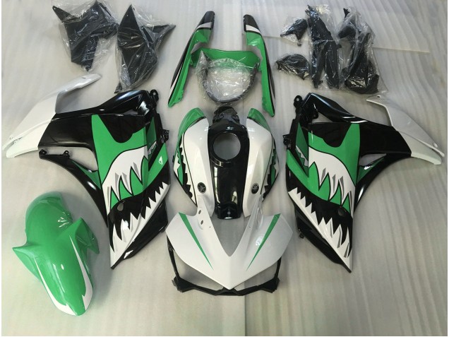 2015-2018 Green and White Shark Yamaha R3 Motorcycle Fairing UK 2015-2018 Green and White Shark Yamaha R3 Motorcycle Fairing UK
